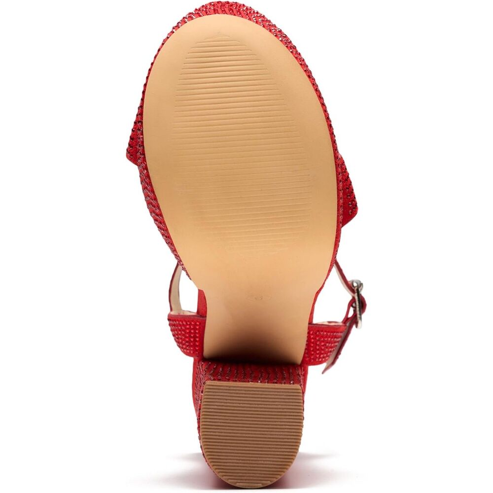 Women's Rhinestone Platform Heels Ankle Strap, Red, Size 8.5 - Picture 8 of 8
